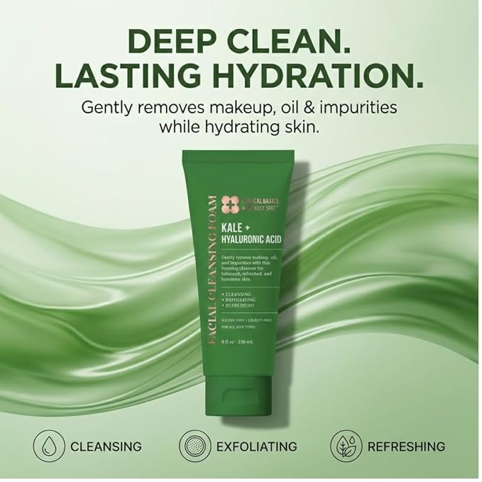 My Beauty Spot Kale + Hyaluronic Acid Facial Cleansing Foam, Gentle Face Wash for Hydrating & Refreshing Skin, 8 oz