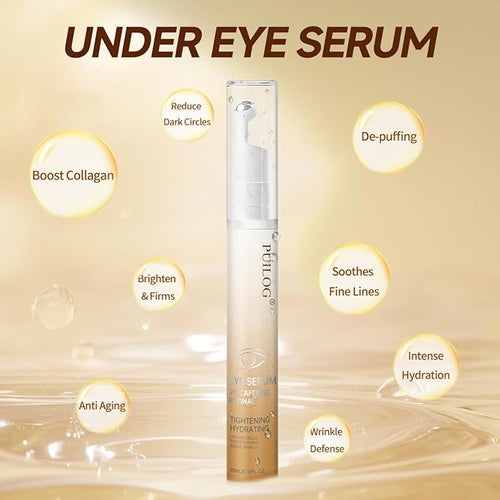 5% Caffeine Eye Cream for Puffy Eyes - Under Eye Brightener Serum Roller for Dark Circles Wrinkles Bags Puffiness, with 360° Massage Cooling Ball, Travel Toiletries (15ml / 0.51fl oz)