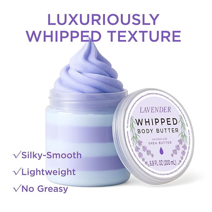 Princess Belle Lavender Whipped Shea Body Butter, Body Moisturizer for Dry Skin, Smell Good, Lavender Gifts for Women-2 Pack (3.4floz + 6.8 floz)