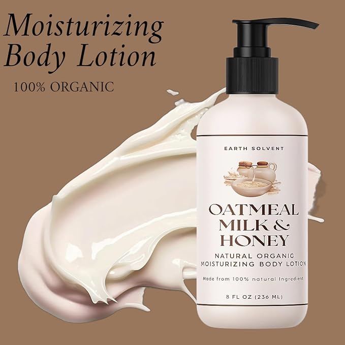 Natural Organic Moisturizing Body Lotion Lightweight & Non-Greasy, Shea Butter Body Lotion Made with All Natural Ingredients | For All Skin Types (8oz, Oatmeal Milk and Honey)