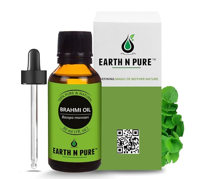 Earth N Pure Brahmi Oil for Hair, Cold Pressed, Natural and Therapeutic Grade with Glass Dropper - 30 ML