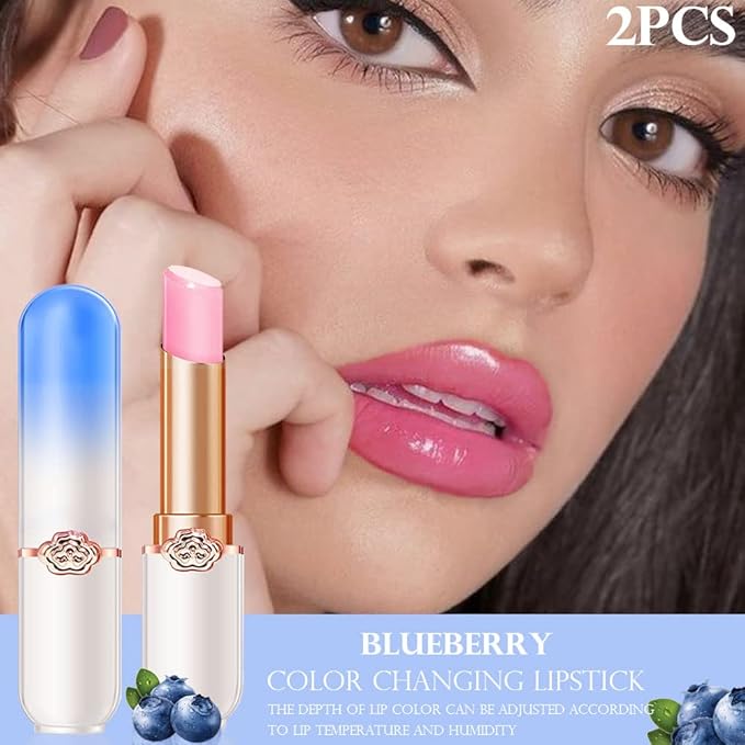BINGBRUSH 2 Pcs Blueberry Color Changing Lipstick Queen,PH Mood Long Lasting Labiales Lip Gloss Lip Balm Tinted Magic Lip Stain Makeup Lipstick Set for Women