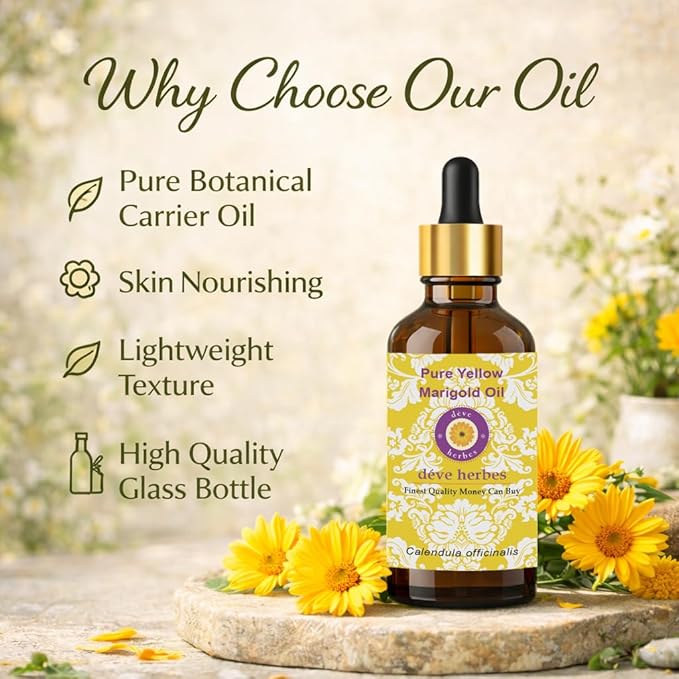 Deve Herbes Yellow Marigold Oil (Calendula officinalis) | Infused | Pure | Non-Sticky | Lightweight | for Facial Care | Men & Women | 15ml X 2 (1 oz)