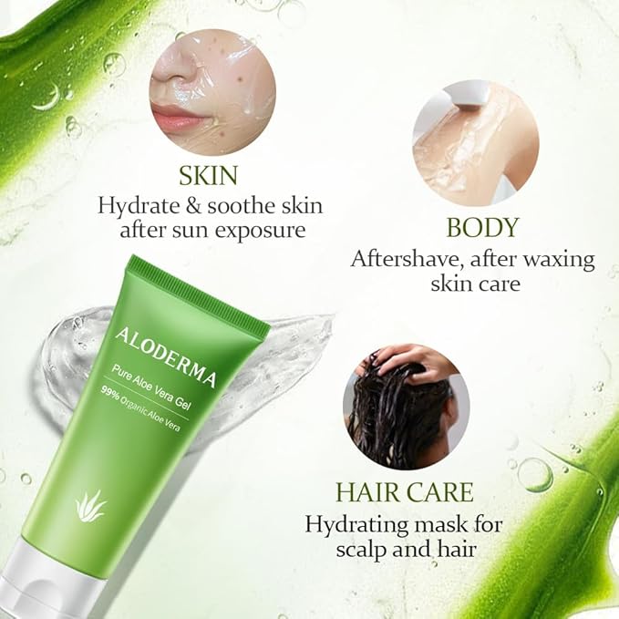 Aloderma Aloe Vera Gel Made within 12 Hours of Harvest with 99% Pure Organic Aloe Vera, Naturally Hydrating for Soothing Skincare, Moisturizing Aloe Gel for Skin, Face, Sensitive Skin - 4.02oz x 6ct