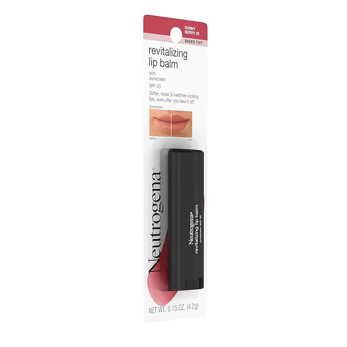 Neutrogena Lip Balm, Revitalizing Moisturizing Tinted SPF 20 | Sunny Berry | Pack of 2 | .15 oz | Soothing
