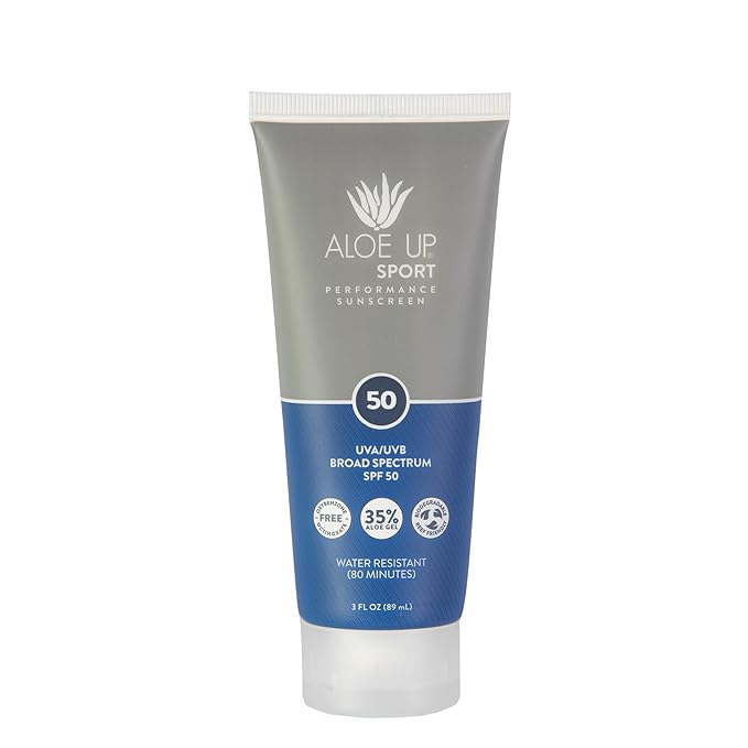Aloe Up Sport Sunscreen Body Lotion SPF 50 – Broad Spectrum Sunblock With Aloe Vera Gel – Non-Greasy,Skin Sun Protection,No White Cast – Reef Friendly – Water Resistant 80 Minutes–Fragrance-Free–3 Oz
