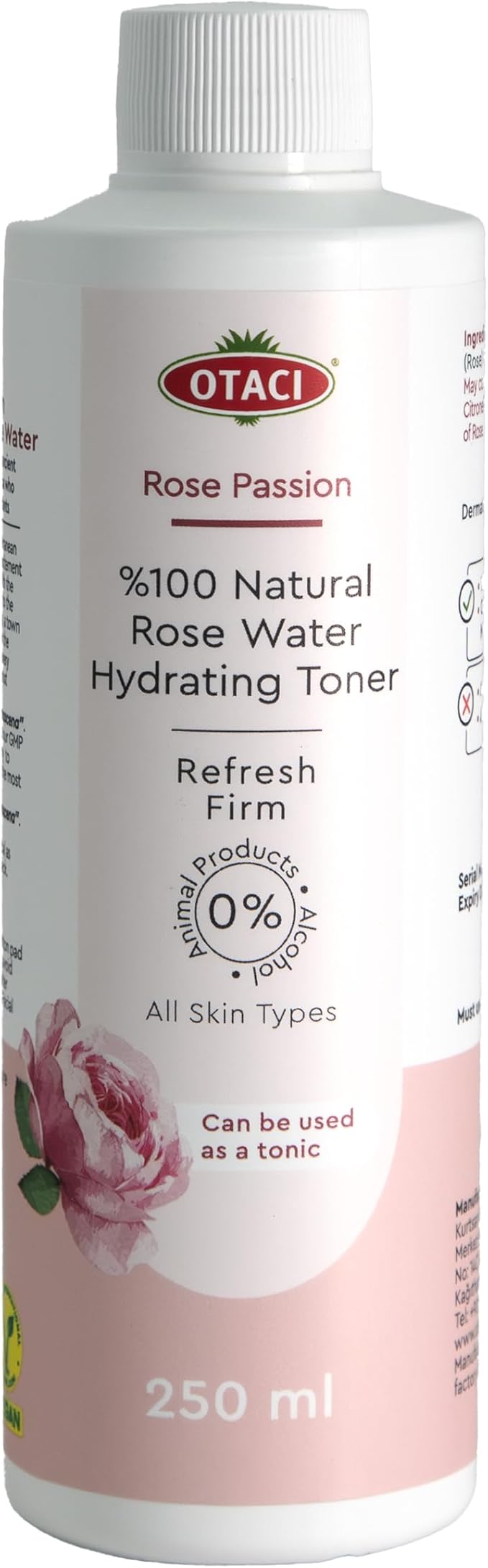 OTACI Rose Passion 100% Natural Rose Water Hydrating Toner, Facial Skin Moisturizer Hydrating Natural Cleanser (250ml)