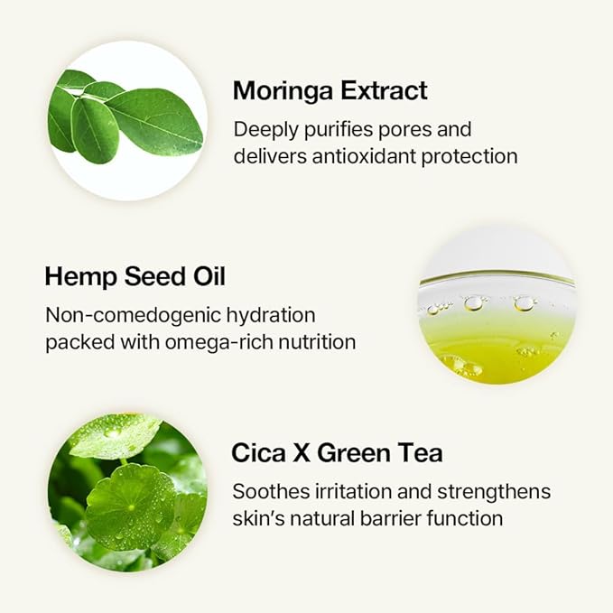 NDP Moringa Hemp Gel Cleanser, Gel-to-Foam, pH Balancing, Vegan, Non-Stripping, Hydrating Face Wash for Sensitive Skin – Fragrance-Free, Clean Beauty, Korean Skincare, 200ml / 6.76 fl oz