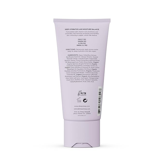 Deep Steep Body Butter, 6 oz – Rich Moisturizer with Ceramides, Coconut Oil, Argan Oil & Aloe Vera – Vegan, Clean Beauty, Smooth & Hydrated Skin (6 Ounces, Lavender Vanilla)