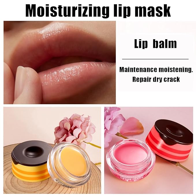 Strawberry & Honey Lip Balm, Vitamin E Lip Masks & Moisturizing/Hydrating Propolis Lip Sleeping Mask With Brush, Nourish And Repair Lip Skin Winter Lip Care Products (Strawberry)
