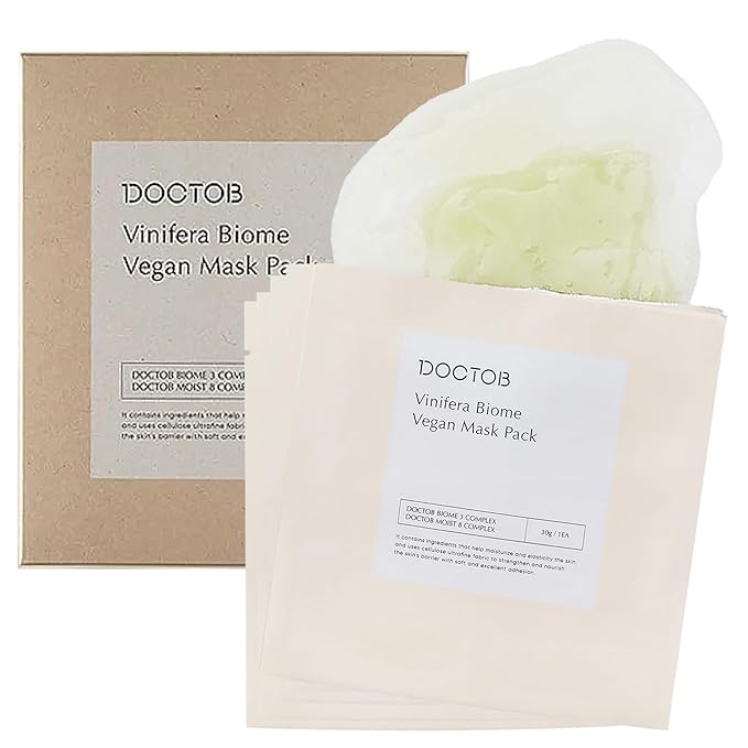 DOCTOB Vinifera Biome Vegan Mask Pack - 1 bottle ampoule in 1 Sheet/Revitalize & Nourish Your Skin with a 100% Vegan Formula (5-Pack)
