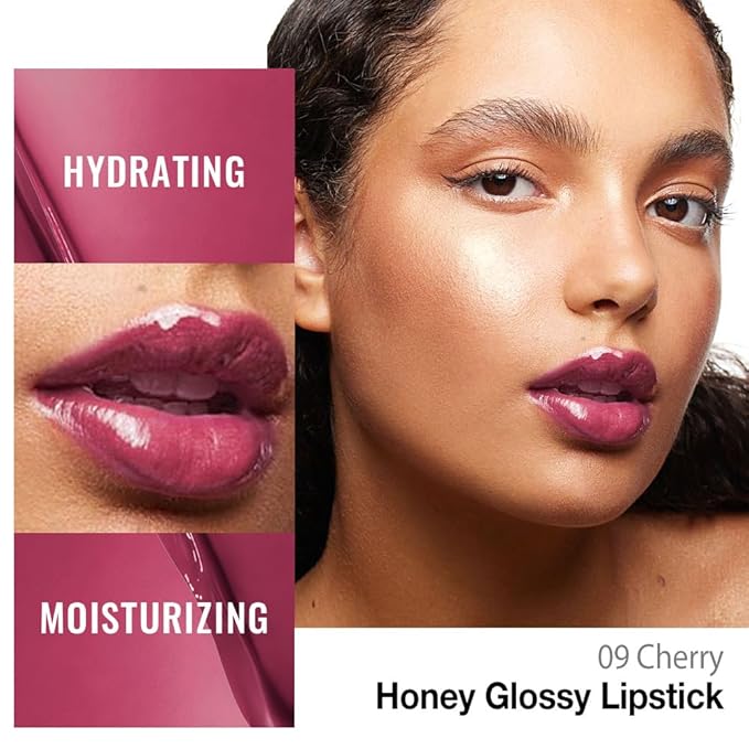 evpct Plum Cherry Honey Lipstick Tinted Lip Balm, Moisturizing Tinted Lip Oil Stick Lipstick for Older Women, Sheer Lightweight Hydrating Nourishing Shine Tinted Lip Color Gloss Tint Stain, 09 Cherry
