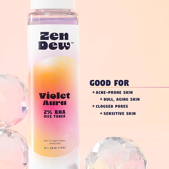 Violet Aura - 2% BHA Exfoliating Toner with Salicylic Acid for Sensitive Skin. Gentle, Hydrating Formula. 2% Niacinamide, Rice Extract & Azulene. Glass Skin, Smoother Texture & Barrier Support