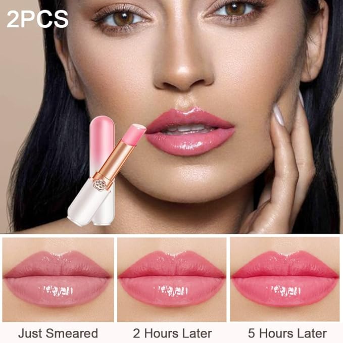 BINGBRUSH 2 Pcs Peach Color Changing Lipstick Queen,PH Mood Long Lasting Labiales Lip Gloss Lip Balm Tinted Magic Lip Stain Makeup Lipstick Set for Women