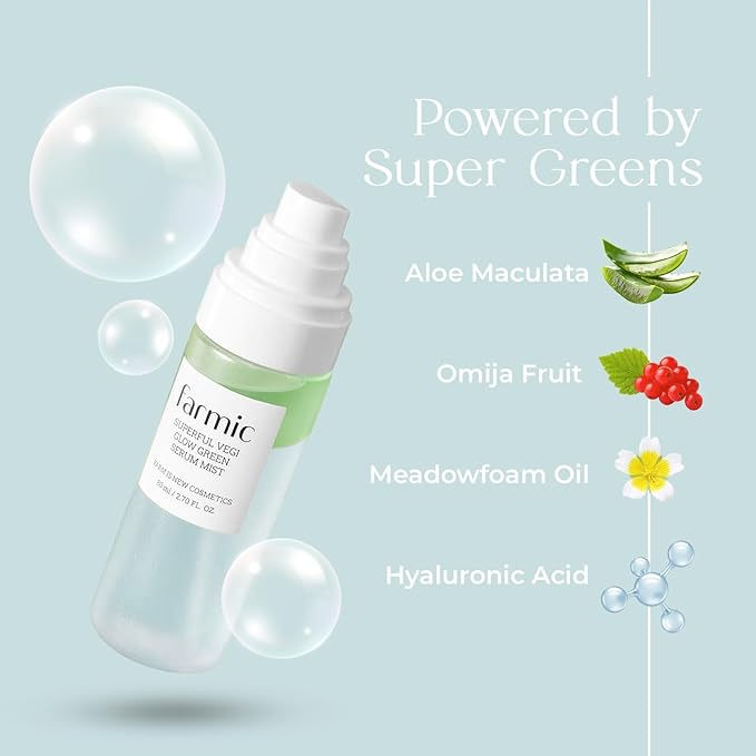 Superful Vegi Glow Green Serum Mist 2.7 fl.oz (80ml) | Aloe & Omija Vegan Facial Spray Essence | Soothing Calming Lightweight Moisturizer | Daily Skincare for All Skin Types