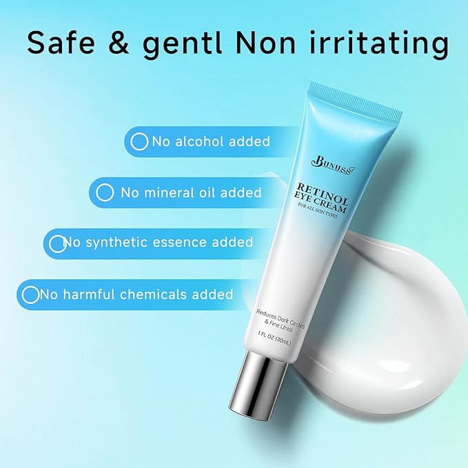 Retinol Eye Cream - Eye Cream for Dark Circles, Puffiness, Anti Aging, with Peptides, Caffeine, Hyaluronic Acid, Reduces Bags, Dark Circles Under Eye Treatment, Smooths Wrinkles & Fine Lines, 1 fl. oz