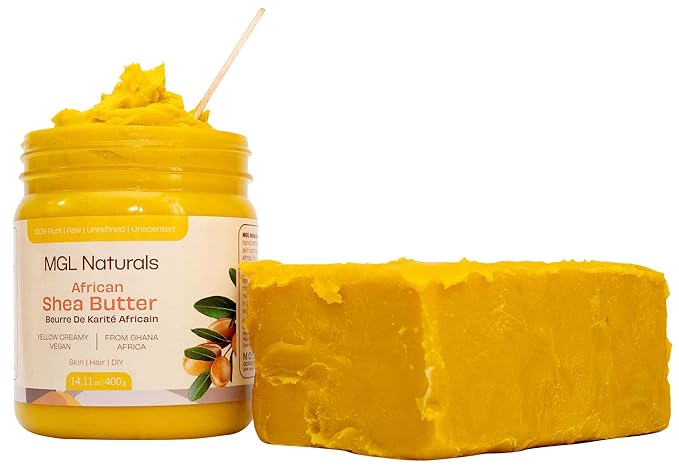 MGL Naturals Shea Butter Yellow Creamy 16oz, African, Unrefined, and Raw. Nourish and moisturize skin and hair. Use alone or DIY recipes. From Ghana, West Africa. (16 oz Jar)