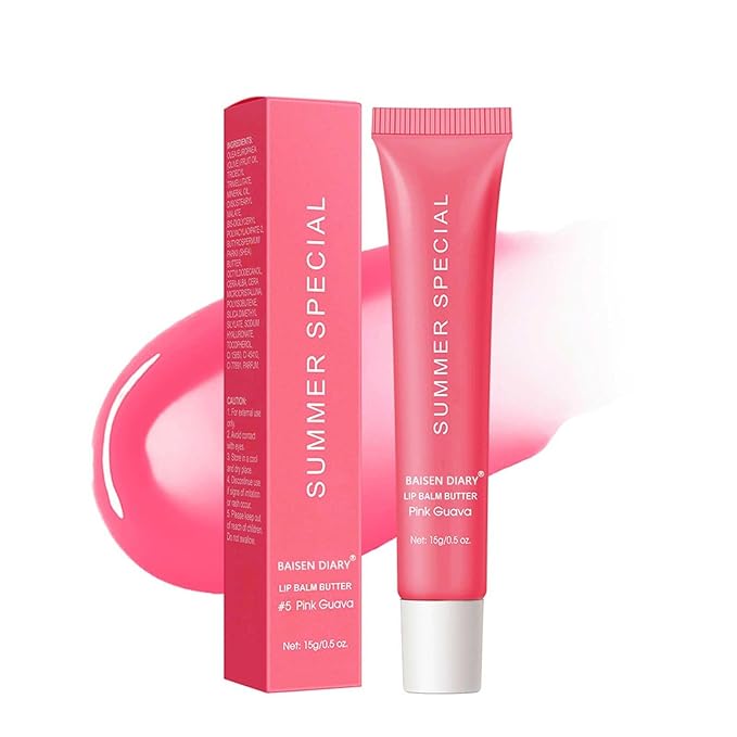 BAISEN DIARY Lip Butter Balm - Ultra-Hydrating, Nourishing Lip Care with Natural Ingredients, Shea Butter & Olive Oil, Soothes & Softens Dry Lips (#5 Pink Guava, 1)