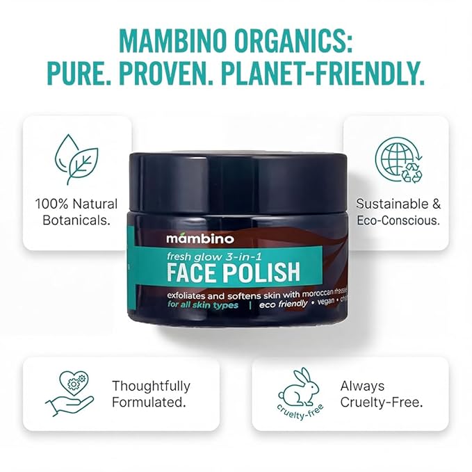 Mambino Organics Fresh Glow 3-In-1 Face Scrub – All Natural Exfoliating Face Wash 1.7 Ounces (2-PACK)