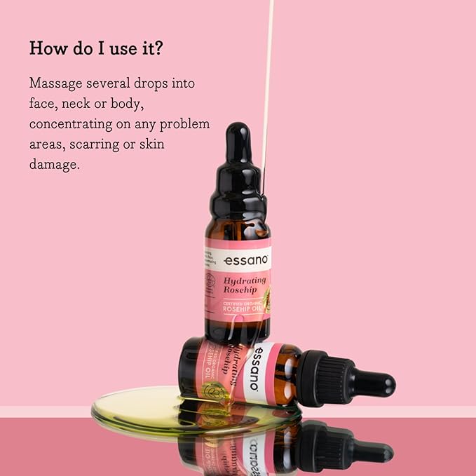 Essano Rosehip Oil for Face Organic Cold Pressed, Skin Care & Body Care with Vitamin E, Polyphenols, Natural Facial & Body Oil to Support Appearance of Fine Lines & Wrinkles, Cruelty Free, 20ml