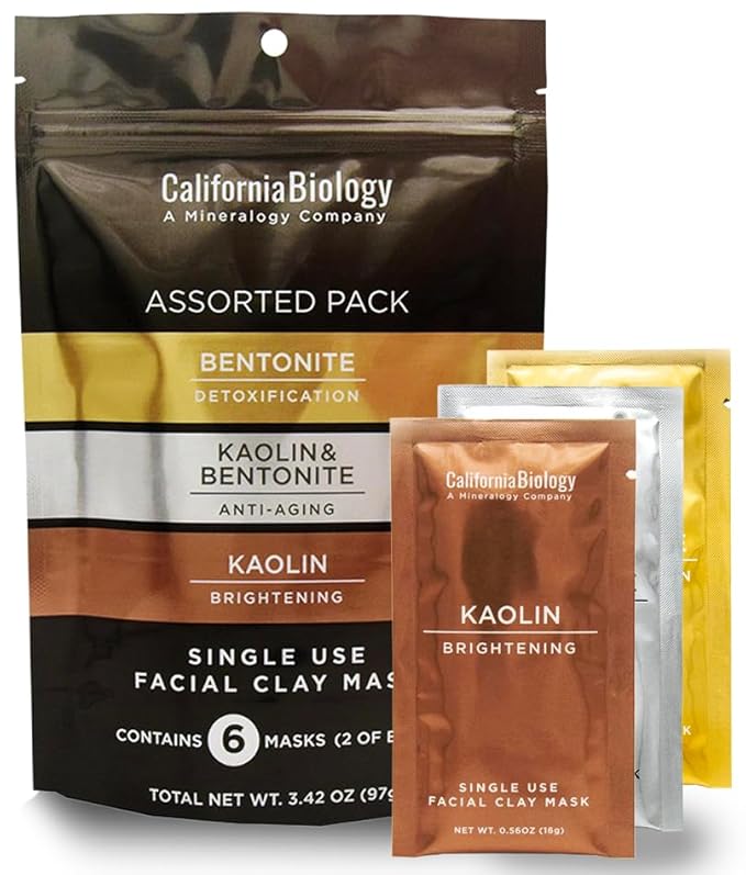 California Biology Clay Mask Variety Pack | Indian Healing Clay Assortment with Kaolin, Calcium Bentonite, and Kaolin & Bentonite | Deep Pore Cleansing Facial Mask & Clay Body Scrub | 6 Count