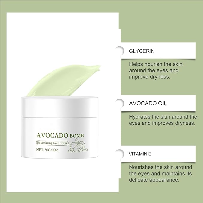 Grospe Avocado Eye Cream,Enhances Elasticity Around The Eyes, Hydrating Eye Cream With Avocado Oil,Vitamin E And Glycerin,Lifts and Firms,Reduces Fine Lines And Puffiness, Long-lasting Moisture - 30g