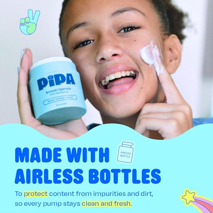 Pipa Skincare Smooth Operator Kids Face Moisturizer 1.7 oz | Clean, Non-Toxic, Hypoallergenic, Fragrance-Free Lotion | Multi-Vitamin Ceramides Cream | Gentle Skin Care Birthday Gift for Tweens