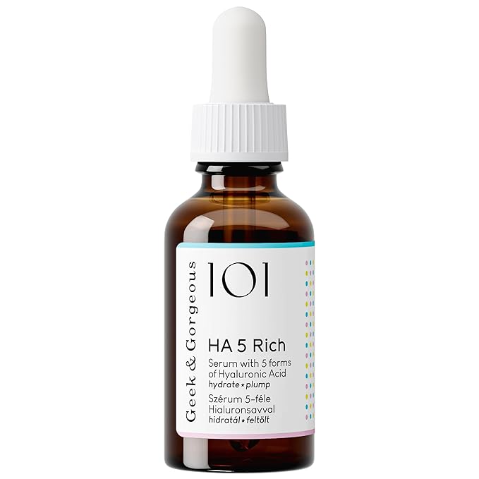 Geek & Gorgeous - HA 5 Rich - Serum with 5 forms of Hyaluronic acid, silky & rich - hydrates, softens & plumps the skin - all skin types especially normal & dry skin, 1 oz