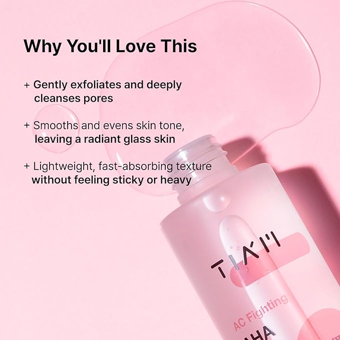 TIAM AC Fighting AHA BHA PHA Toner, 6.08 fl oz, Gentle Exfoliating Toner for Pore Care & Skin Texture with Panthenol, Suitable for All Skin Types, Korean Skin Care