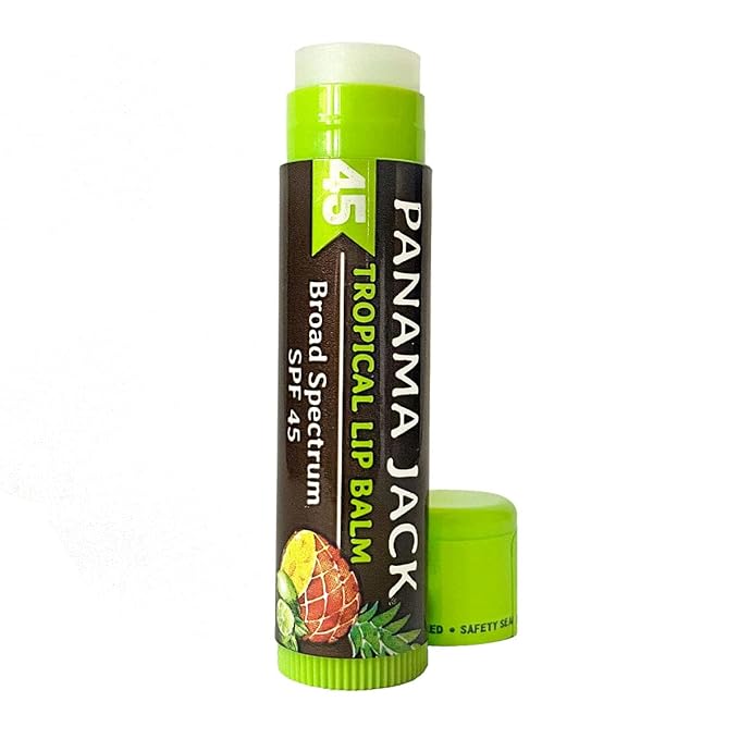 Panama Jack Sunscreen Lip Balm - SPF 45, Broad Spectrum UVA-UVB Sunscreen Protection, Prevents & Soothes Dry, Chapped Lips, Tropical, Pack of 3