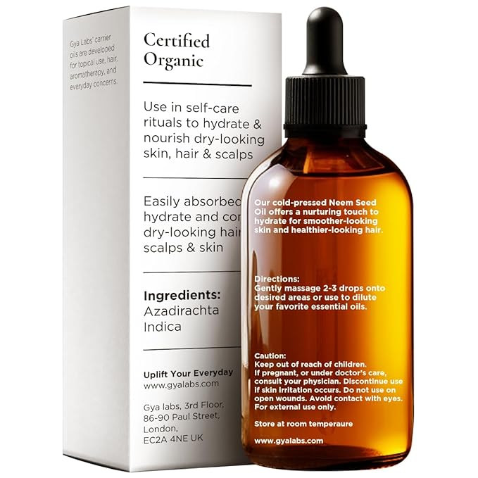 Gya Labs Neem Oil - 3.4 Fl Oz - Carrier Oil for Hair, Skin, Face, Scalp & Body Massage