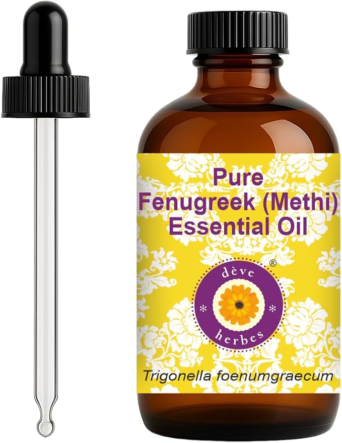 Deve Herbes Pure Fenugreek (Methi) Essential Oil (Trigonella foenumgraecum) with Glass Dropper Steam Distilled 120ml (4 oz)