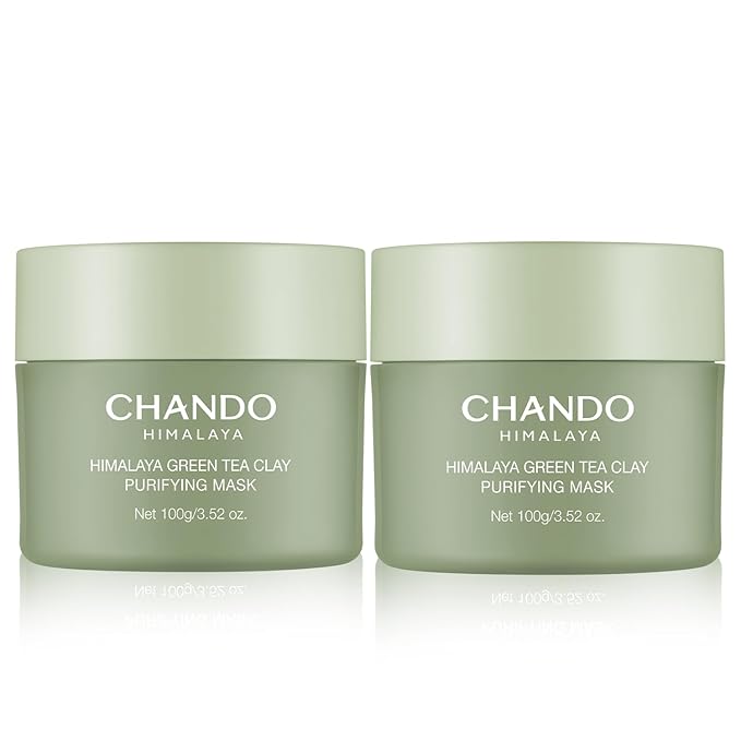 CHANDO HIMALAYA Purifying Green Tea Mask(2Pack), Natural Facial Clay Mask Deep Pore Cleansing with Green Tea Extract and Portulaca Extract, for Clogged Pores, Detoxifies & Balance Oil, 7 fl.oz