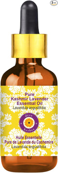 Deve Herbes Pure Kashmir Lavender Essential Oil (Lavandula angustifolia) with Glass Dropper Steam Distilled 2ml (0.06 oz)