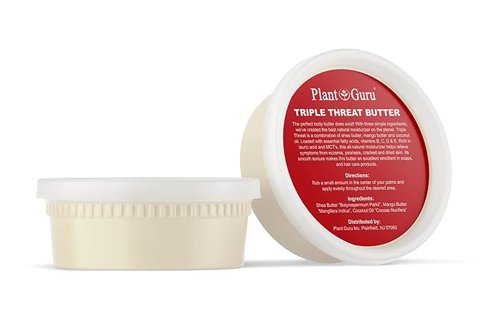 Plant Guru Triple Threat Body Butter 8 oz. - Blend of Shea, Mango & Coconut Oil - 100% Pure Natural Raw Unrefined Moisturizer For Dry Skin, Face And Hair. Great For Lip Balm and Soap Making