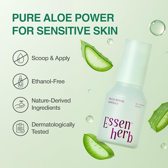 Aloe Serum (Muco Ritual Ampoule) – Korean Facial Essence with 95% Aloe Polysaccharides – Lightweight Hydration for Dry & Visibly Stressed Skin (1.69 fl oz, 50ml)