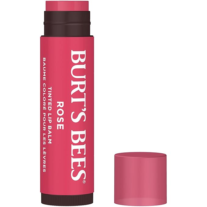 Burt's Bees Lip Tint Balm, Long Lasting 2 in 1 Duo Tinted Balm Formula, Color Infused with Hydrating Shea Butter for a Natural Looking Buildable Finish, Rose, 1 Tube
