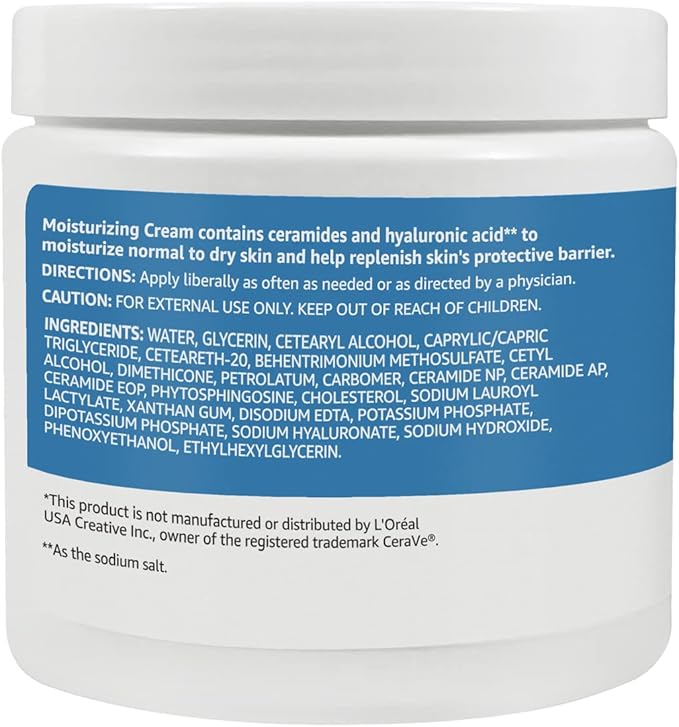 Amazon Basics Moisturizing Cream for Face and Body, Fragrance-Free, with Ceramides, Hydrating for Dry Skin, 16 Ounces, 1-Pack