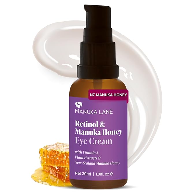 Retinol Manuka Honey Eye Cream with Retinyl Palmitate, Vitamin A, Kiwi Fruit Extract & Coenzyme Q10 | Sweet Almond Oil | Carefully formulated to keep your eyes bright and healthy!