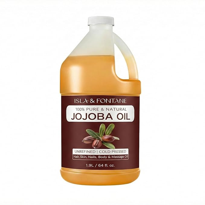 ISLA & FONTANE Jojoba Oil Set – 64 Fl Oz (1.9L) | 100% Pure & Natural | Golden, Unrefined, Cold Pressed | Hexane-Free Carrier Oil for Skin, Hair, Face, Nails & Body