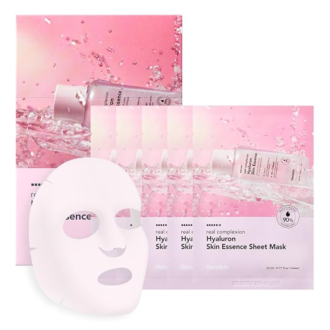 Hanskin Hyaluron Glow Sheet Mask – Korean Hydrating Face Mask with Hyaluronic Acid, Rosehip Extract & Madecassoside for Plump, Calm & Dewy Skin | Moisturizing Glass Skin Serum Mask | 10EA
