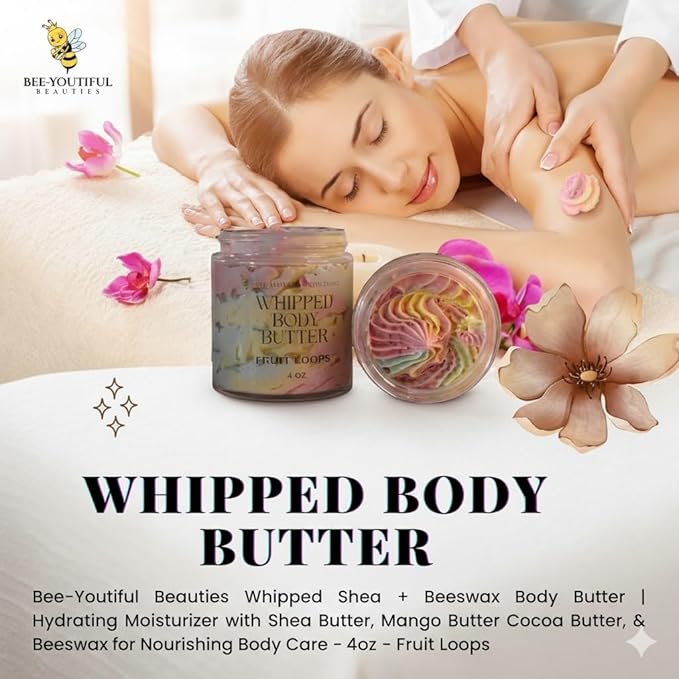 Whipped Shea + Beeswax Body Butter | Hydrating Moisturizer with Shea Butter, Mango Butter Cocoa Butter, & Beeswax for Nourishing Body Care - 4oz - Fruit Loops
