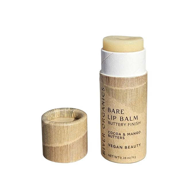 Nourishing Organic and Vegan Bare Lip Balm, 0.28 OZ, by River Organics, no added scent, color or toxic ingredients. Natural Lip Care for severely chapped lips.