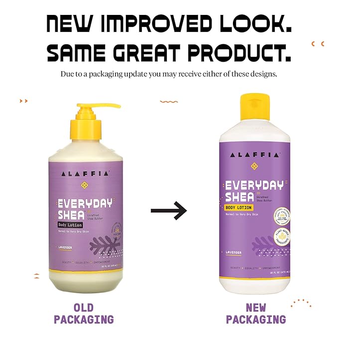 Alaffia Everyday Shea Body Lotion - Normal to Very Dry Skin, Moisturizing Support for Hydrated, Soft, and Supple Skin with Shea Butter and Lemongrass, Fair Trade, Lavender, 2 Pack - 16 Fl Oz Ea