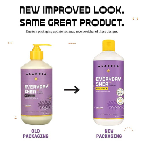 Alaffia Everyday Shea Body Lotion - Normal to Very Dry Skin, Moisturizing Support for Hydrated, Soft, and Supple Skin with Shea Butter and Lemongrass, Fair Trade, Lavender, 2 Pack - 16 Fl Oz Ea