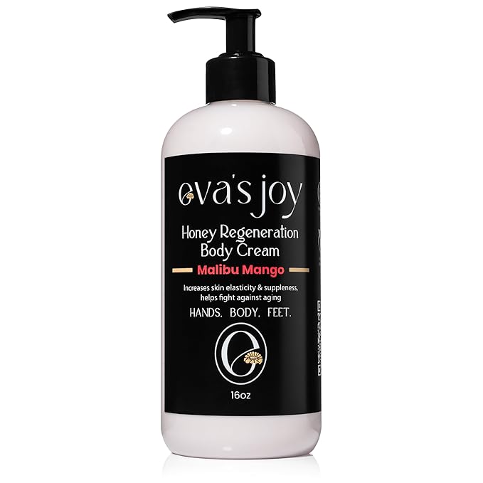 Eva's Joy Malibu Mango Regeneration Body Cream, Nourishing Moisturizer for Soft, Glowing Skin, Supports Skin's Natural Health, 16 oz