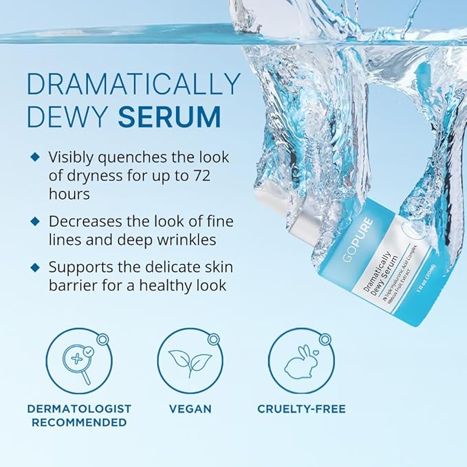 goPure Hyaluronic Acid Dramatically Dewy Serum - Hyaluronic Acid Serum for Face in a Nourishing Formula with Aloe Vera and Hibiscus Extract for Visibly Hydrated, Smoother-Looking Skin - 1 fl oz