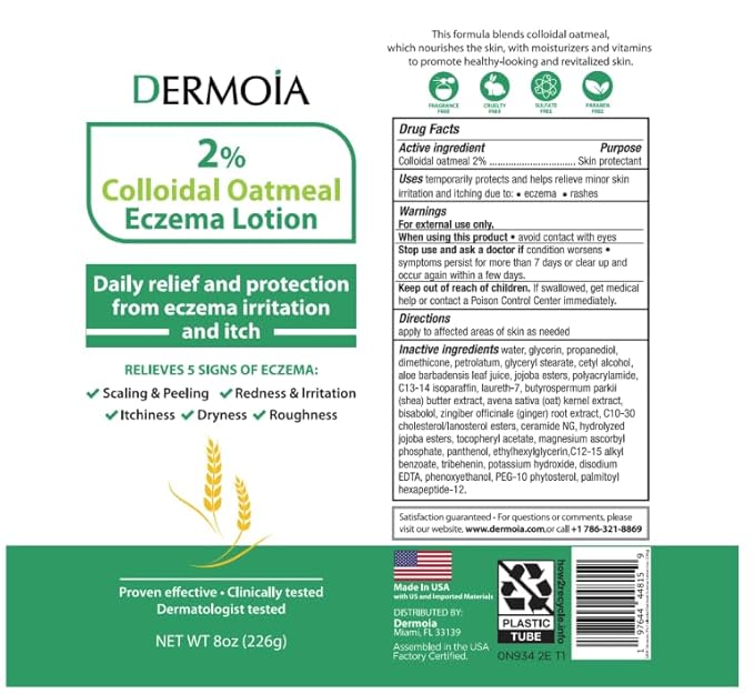 2% Colloidal Oatmeal Eczema Lotion - Soothing and Moisturizing Anti-Itch Cream & Body Lotion with Aloe Vera, Shea and Glycerin - Nourishing Eczema Cream for Superior Relief and Protection 8oz