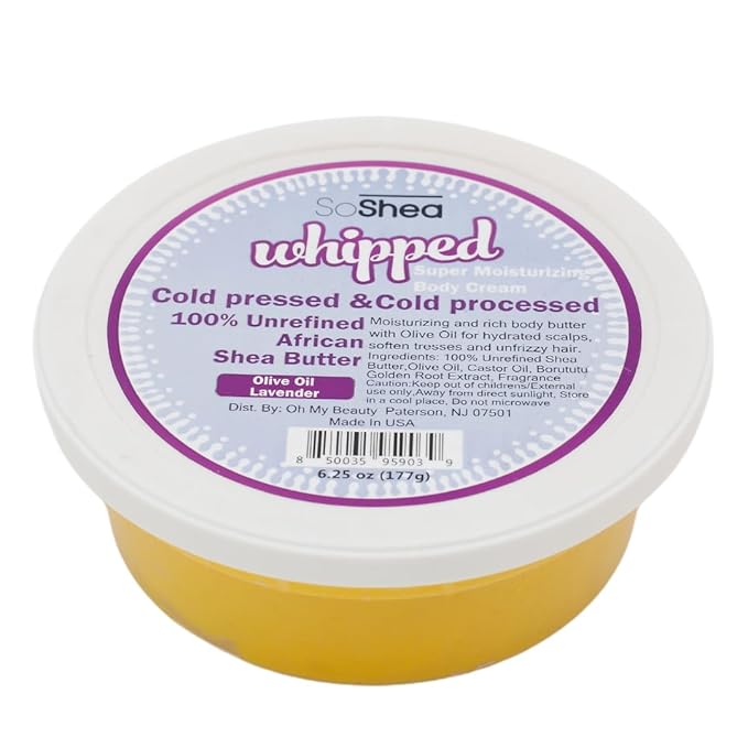 Whipped Shea Butter Lavender - Nourishes, Moisturizes & Renews | 100% African Pure Shea Butter | Cold-Pressed & Cold-Processed | No Dyes & Parabens | Vegan | 6.25oz / 177g