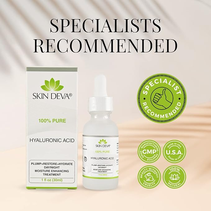 Skin Deva 100% Pure Hyaluronic Acid Serum for Face – Hydrating Facial Serum to Help Plump and Smooth the Appearance of Fine Lines – Lightweight Moisture Boost for All Skin Types – 1 Fl oz